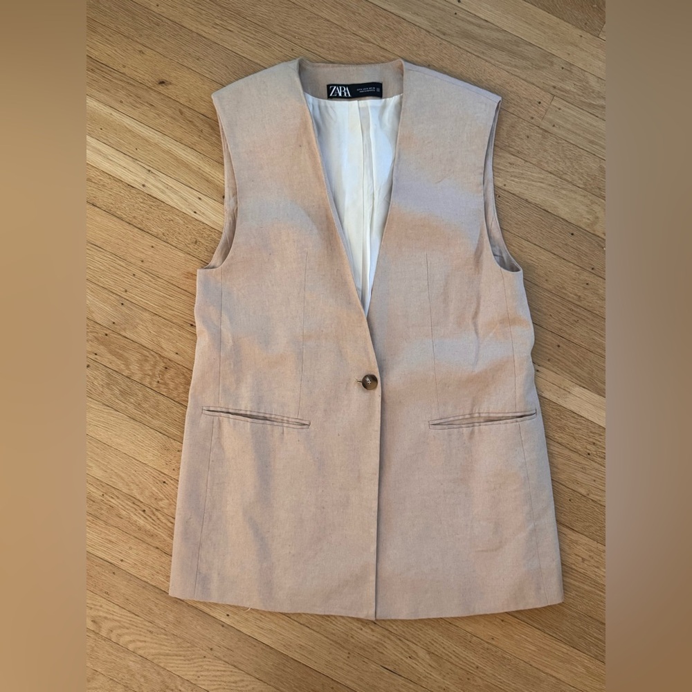 Zara Longline 100% Linen Vest - Size M - Beige